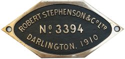 RS 3394 1910 ex RR 117/ GWR 73 Worksplate ROBERT STEPHENSON & CO LTD DARLINGTON 1910 No 3394 ex