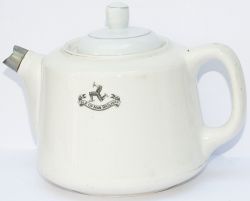 IOM Teapot Isle Of Man Railway china Teapot with full Coat Of Arms to front and base marked Dunn