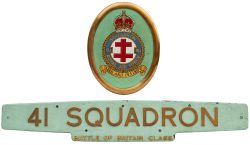 Nameplate and badge 41 SQUADRON ex Southern Railway Bullied Battle Of Britain Class 4-6-2 built at