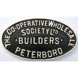 Wagonplate THE CO-OPERATIVE WHOLESALE SOCIETY LTD BUILDERS PETERBORO. Oval cast iron measures 11in x