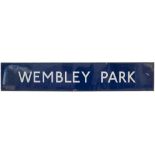 London Underground enamel station sign WEMBLEY PARK measuring 58in x 10.5in. In good condition