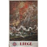 Belgian DR Liege, Masson Poster BELGIAN NATIONAL RAILWAYS LIEGE by Masson. Double Royal measures