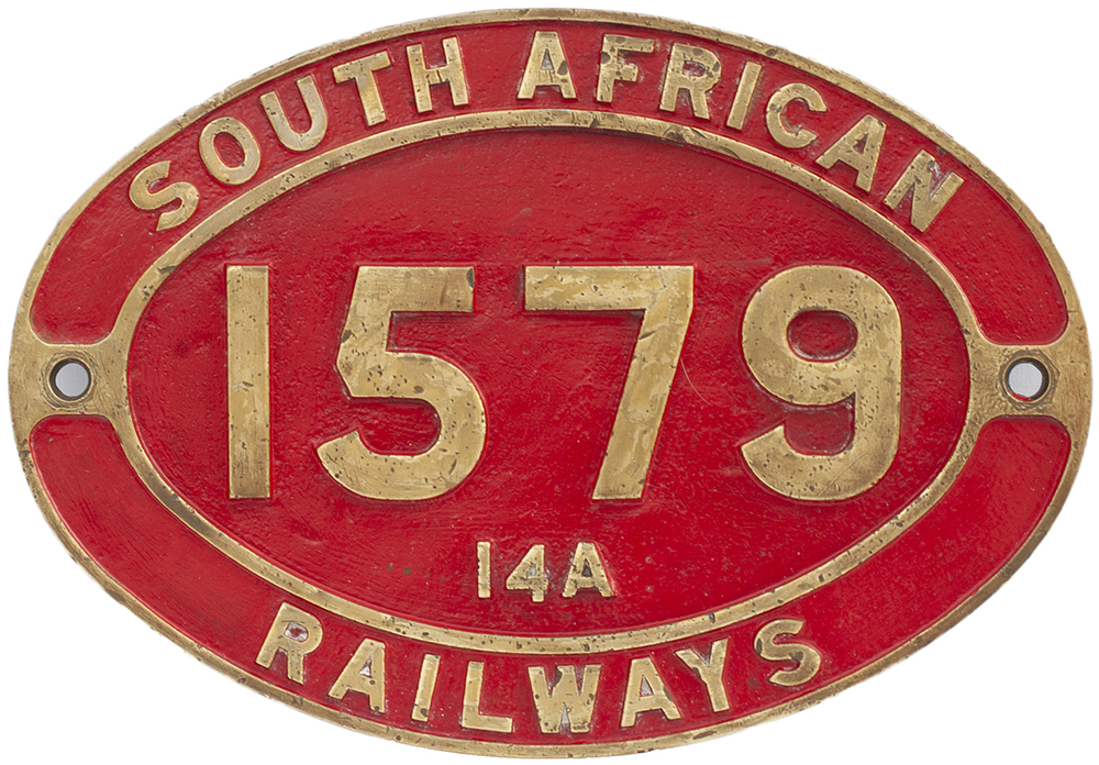 SAR 1579 14A South African Railways brass cabside numberplate 1579 14A ex 4-8-2 Mountain Class