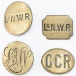 x4 LNWR & GCR Railway Horse Brasses x4; L&NWR circular, LNW circular script, L&NWR rectangular,