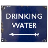 LNER/BR(E) Drinking Water LNER/BR(E) enamel station sign DRINKING WATER with left facing arrow. In