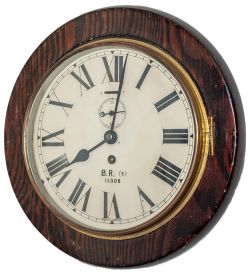 LMS 8in BR(E) 15308 ex Rotherham LMS 8 inch pitch pine cased wall clock. The original dial is