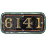 GWR 6141 GWR cast iron cabside numberplate 6141 ex Collett 2-6-2 T built at Swindon in 1932.