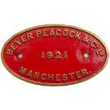 BP 1921 ex SAR 12A/15A Worksplate BEYER PEACOCK & CO LD MANCHSTER 1921 believed to be off a South