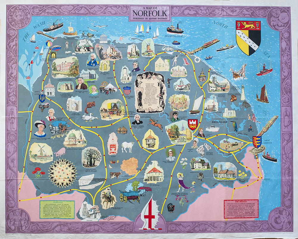 BR(E) QR Map Of Norfolk Poster BR(E) A MAP OF NORFOLK published by British Railways. Quad Royal