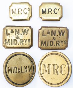 Railway Horse Brasses x6 to include; x2 L&NW&MID RYS rectangular, x2 MRCo rectangular, MID&LNW