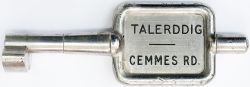 GWR/BR-W Tyers No9 single line aluminium key token TALERDIGG - CEMEMS RD, configuration B. In ex