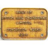 BREL Doncaster 1986 ex 58036-50 Worksplate BUILT BY BRITISH RAIL ENGINEERING LIMITED DONCASTER WORKS
