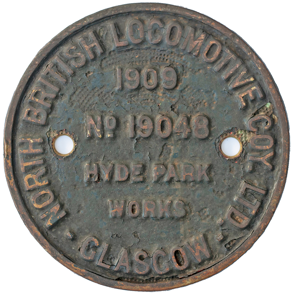 NBL 19048 1909 Works Worksplate NORTH BRITISH LOCOMOTIVE COY LTD GLASGOW HYDE PARK WORKS No 19048