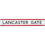 LT Lancaster Gate London Underground enamel station frieze sign LANCASTER GATE measuring 60in x 9in.