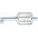 Blaengwynfi-Cymmer Afan GWR/BR-W Tyers No9 single line aluminium key token BLAENGWYNFI - CYMMER AFAN