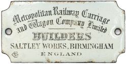 Met C&W Builders enamel plate Enamel carriage builders plate METROPOLITAN RAILWAY CARRIAGE AND WAGON