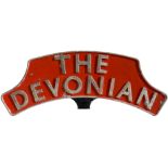 The Devonian British Railways locomotive headboard THE DEVONIAN. In original condition measures 36in