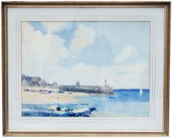 BR(W) St Ives Harbour Sherwin Original watercolour artwork ST IVES HARBOUR & LIGHTHOUSE, CORNWALL.