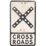 Motoring road sign CROSS ROADS complete with all glass fruit gum reflectors and marked Royal Label