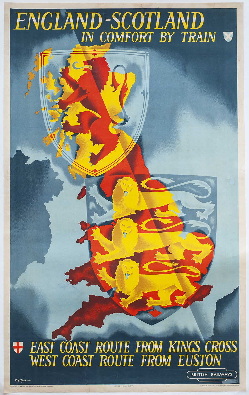 BR(E) DR England-Scotland, Spencer Poster BR(E) ENGLAND - SCOTLAND IN COMFORT BY TRAIN EAST COAST