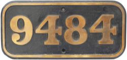 BR(W) 9484 BR(W) brass cabside numberplate 9484 ex Hawksworth 0-6-0 PT built by Robert