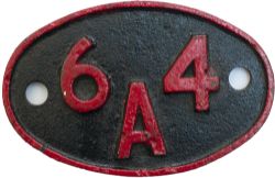 64A Shedplate 64A St Margarets 1950-1967 with sub sheds Dunbar to 1963 and Galasheils to 1962.
