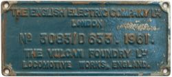 EE 3083/D633 ex D337 / 40137 Worksplate THE ENGLISH ELECTRIC COMPANY LTD LONDON THE VULCAN FOUNDRY