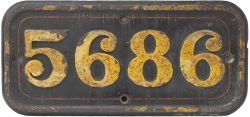 GWR 5686 GWR cast iron cabside numberplate 5686 ex Collett 0-6-2 T built at Swindon in 1927.