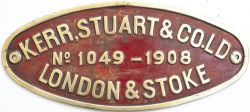 KS 1049 1908 ex Excelsior Worksplate KERR,STUART & CO.LD No 1049 - 1908 LONDON & STOKE. Ex Brazil