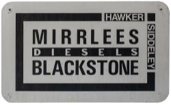 British Railways Diesel Class 60 power unit makers plate HAWKER SIDDELEY MIRRLEES DIESEL