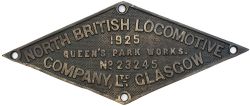 NBL 23245 1925 ex 41151 Worksplate NORTH BRITISH LOCOMOTIVE COMPANY LTD GLASGOW QUEEN'S PARK WORKS