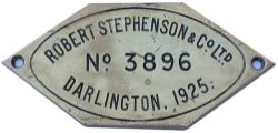 RS 3896 1925 ex S&DJR 53810 Worksplate ROBERT STEPHENSON & CO LTD DARLINGTON 1925 No 3896 ex