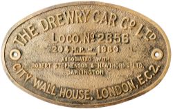 Drewry 2656 1960 ex D2279 Worksplate THE DREWRY CAR CO LTD CITY WALL HOUSE LONDON E.C.2 ASSOCIATED