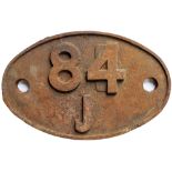 84J Shedplate 84J Croes Newydd 1950-1961 with sub sheds Bala, Penmaenpool and Trawsfynydd. Face