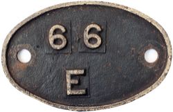 66E Shedplate 66E Carstairs 1960-1963. In as removed condition and complete with a BR label