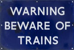 BR(E) Beware Of Trains BR(E) enamel railway sign WARNING BEWARE OF TRAINS. In good condition with