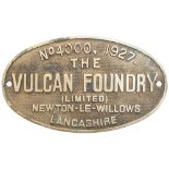 VF 4000 1927 ex 41187 Worksplate THE VULCAN FOUNDRY (LIMITED) NEWTON-LE-WILLOWS LANCASHIRE No 4000