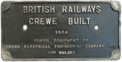 BR Crewe 1964 ex D1554 Worksplate BRITISH RAILWAYS CREWE BUILT 1964 POWER EQUIPMENT BY BRUSH