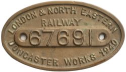 LNER Doncaster 1940 67691 Worksplate LONDON & NORTH EASTERN RAILWAY DONCASTER WORKS 1940 (7691