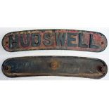 Brass Nameplate. HUDSWELL. Complete with securing nuts still in situ and in good original