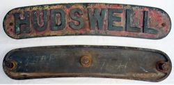 Brass Nameplate. HUDSWELL. Complete with securing nuts still in situ and in good original