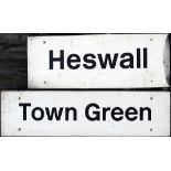 A lot containing 2 x Black & White railway direction signs. HESWALL and TOWN GREEN.