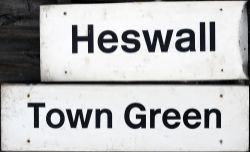 A lot containing 2 x Black & White railway direction signs. HESWALL and TOWN GREEN.