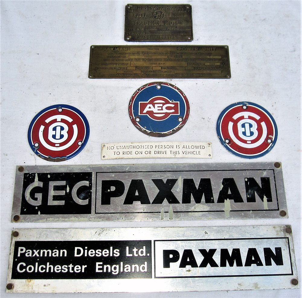 A lot containing various brass, enamel and aluminium Loco plates. GEC PAXMAN. BRITISH THOMPSON -