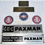 A lot containing various brass, enamel and aluminium Loco plates. GEC PAXMAN. BRITISH THOMPSON -