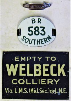 A Lot containing a BR 583 Southern Arm Band (no straps). BR(W) Totem cap badge and a tin plate sign,