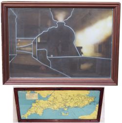 Framed and glazed BR(S) carriage print. Map of the system showing SR lines together with stained