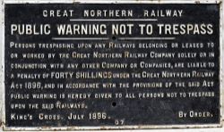 GNR Cast iron trespass sign. GREAT NORTHERN RAILWAY. PUBLIC WARNING NOT TO TRESPASS. Original