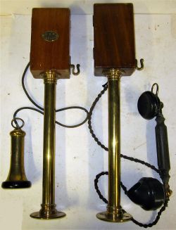 1 x Midland Railway shelf mounted candlestick telephone and a similar North Eastern railway example