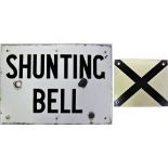LSWR enamel SHUNTING BELL sign together with an enamel telephone point plate.